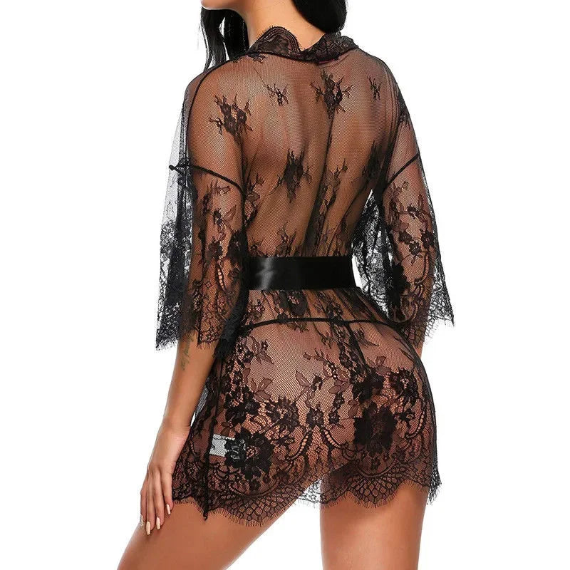 Nuisette Dentelle Transparente Col V avec String