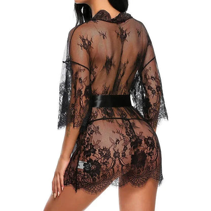 Nuisette Dentelle Transparente Col V avec String