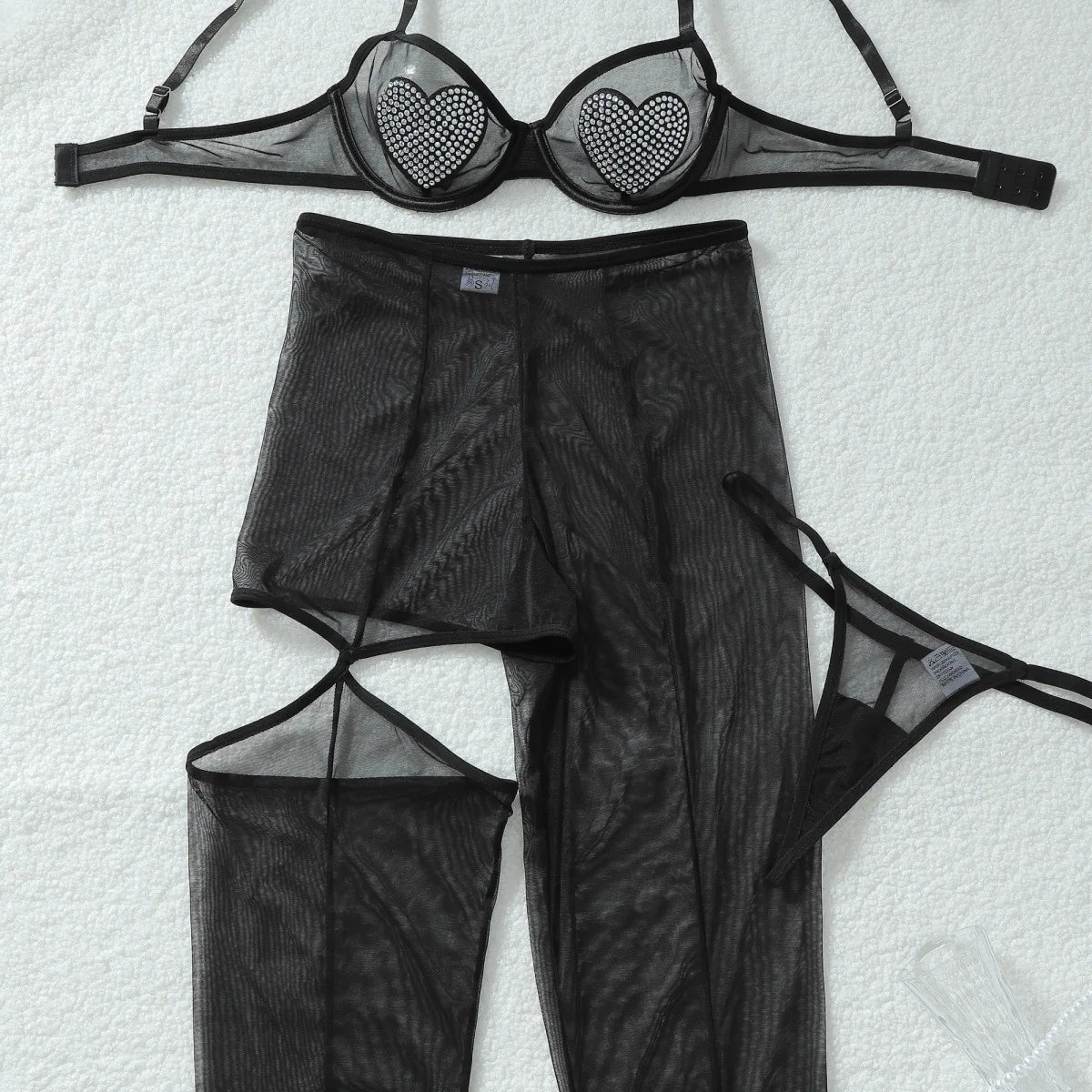 Ensemble 3 Pièces Romantique Strass Cœur