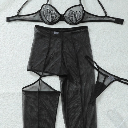 Ensemble 3 Pièces Romantique Strass Cœur