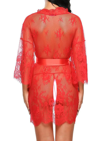 Nuisette Dentelle Transparente Col V avec String