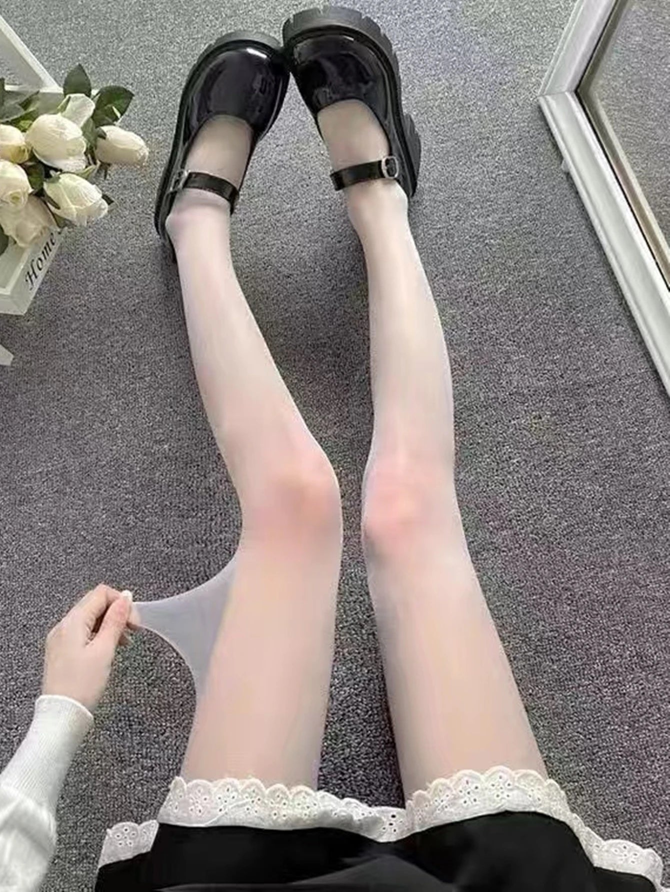 Collant Noir Motif Cœurs et Pois