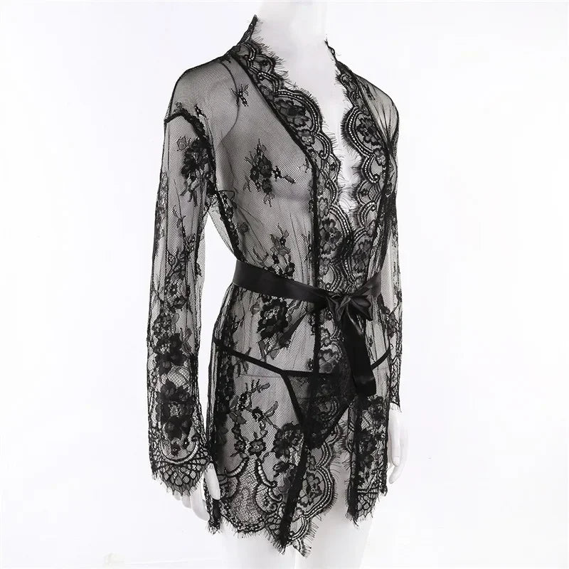 Nuisette Dentelle Transparente Col V avec String