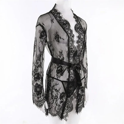 Nuisette Dentelle Transparente Col V avec String