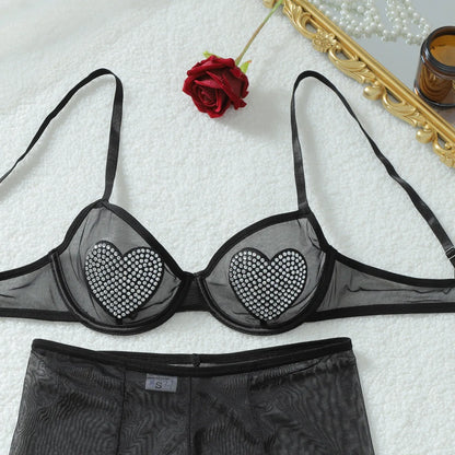 Ensemble 3 Pièces Romantique Strass Cœur