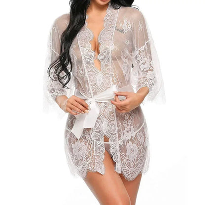 Nuisette Dentelle Transparente Col V avec String