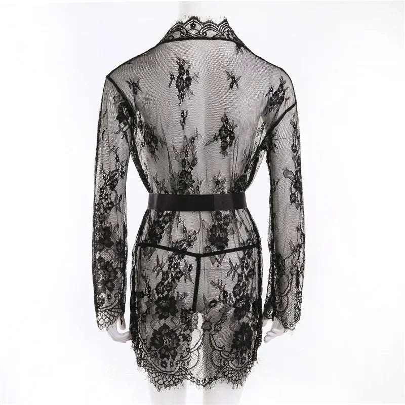 Nuisette Dentelle Transparente Col V avec String