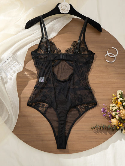 Body Dentelle Noir Brodé Taille Haute Échancré
